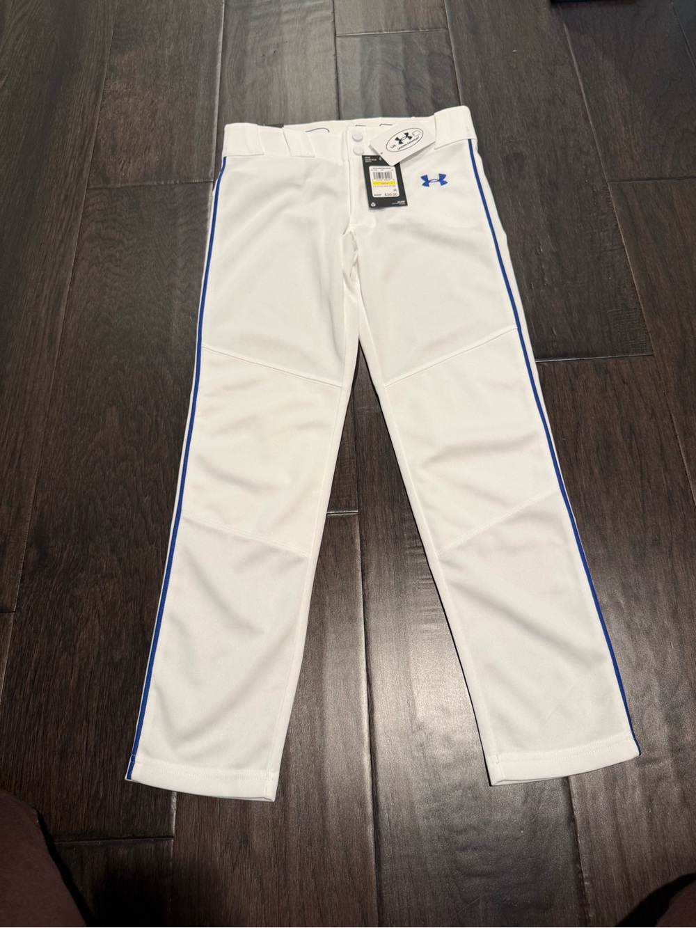 Under Armour White Baseball Pants with Royal Blue Logo